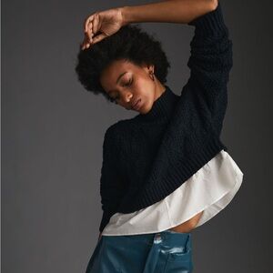 Maeve Layered-Peplum Cropped
Turtleneck Sweater